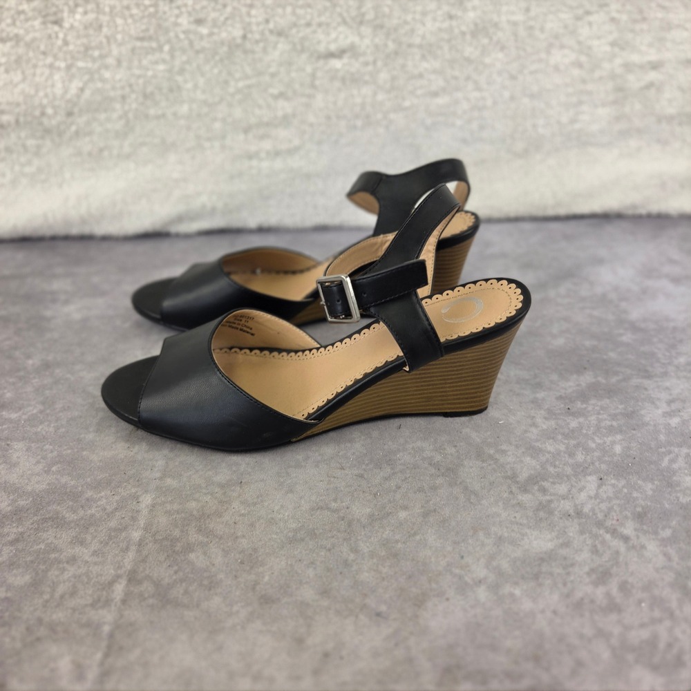 Journee Collection Black Wedge Sandals Ankle Strap Open Toe Size 11 PO 001317